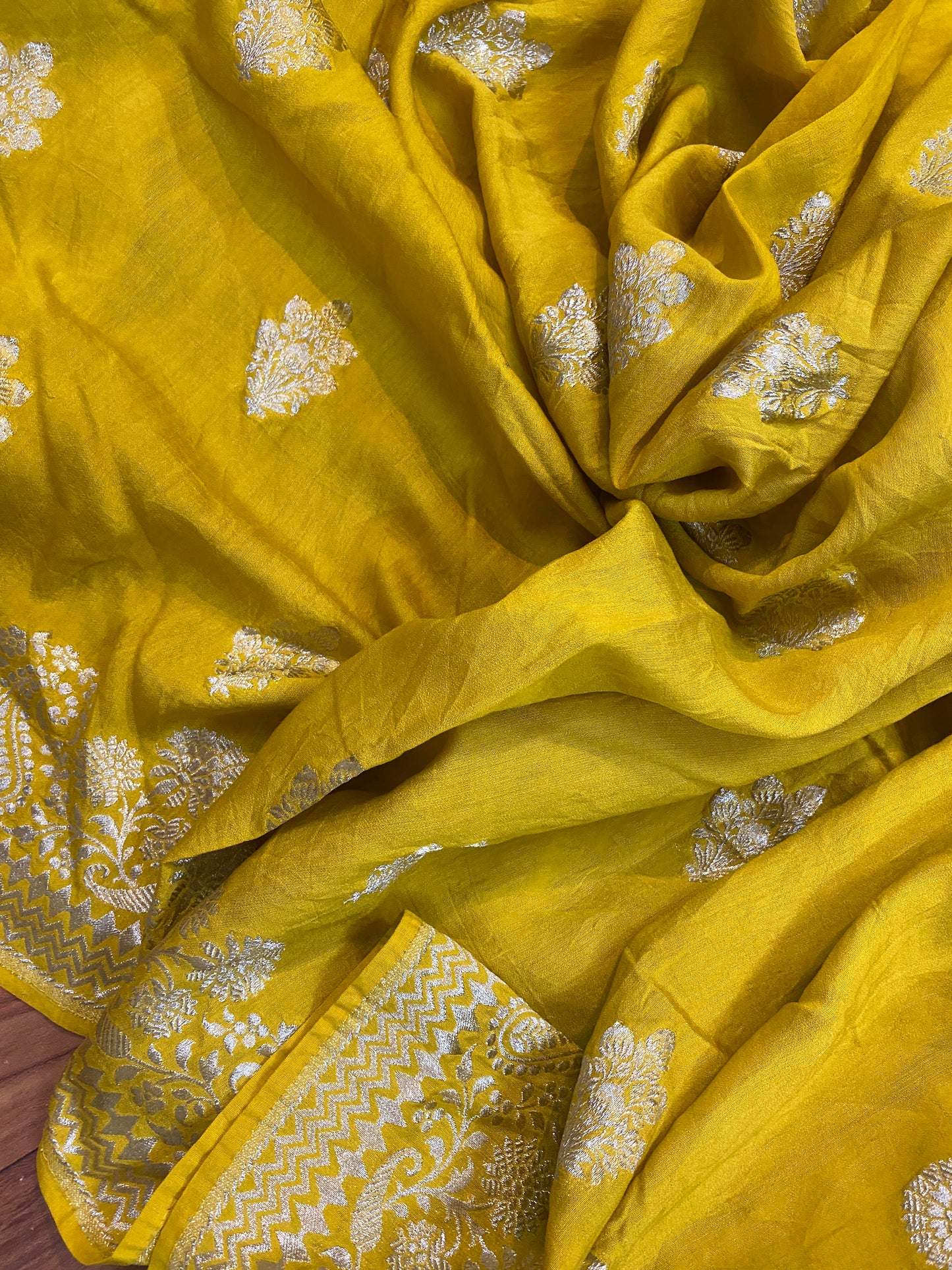 The Yellow Handloom Pure Moonga Silk Banarasi Saree by Shades Of Benares - banarasi - banarasi saree shop