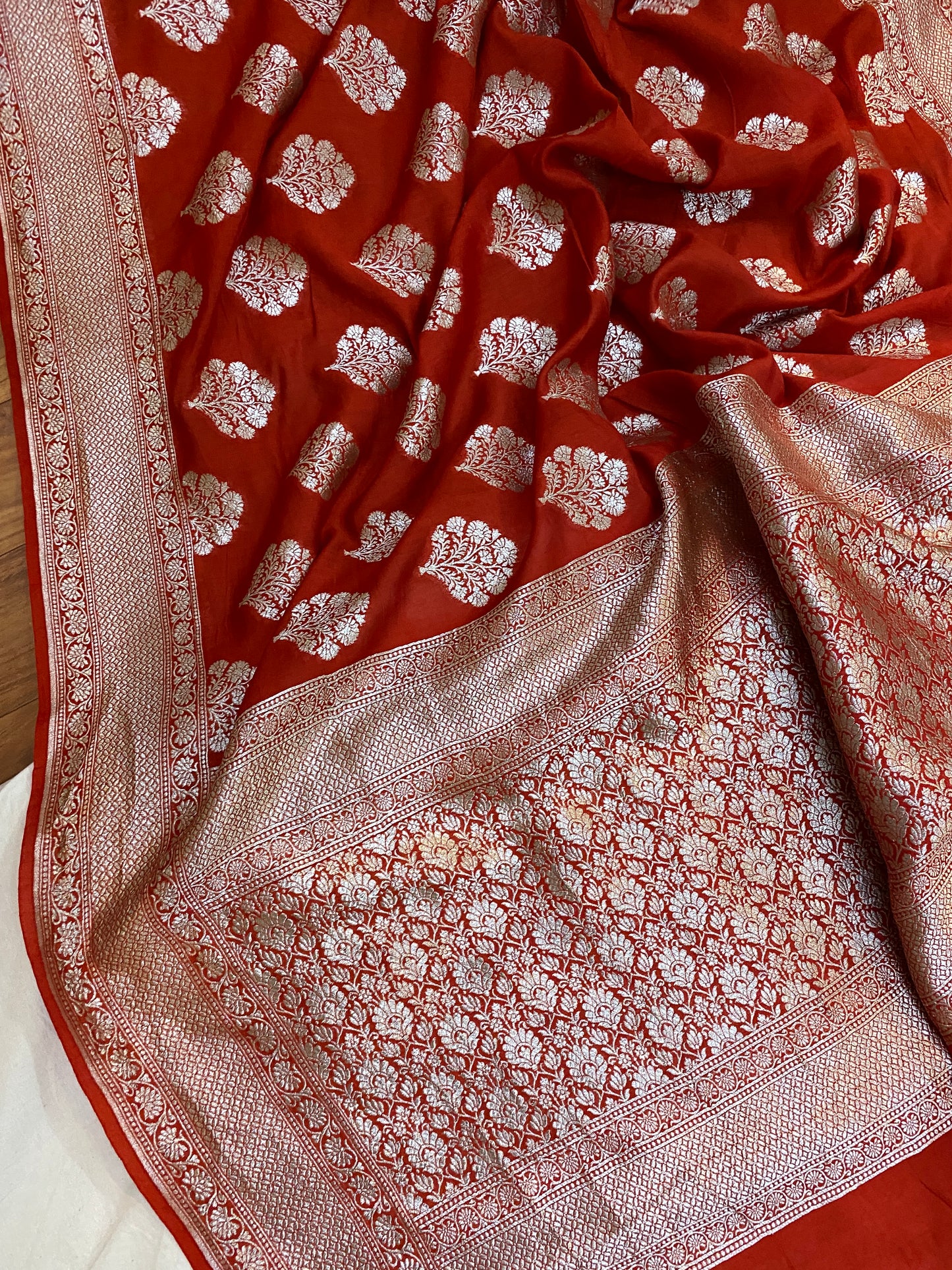 The Red Handloom Pure Moonga Silk Banarasi Saree by Shades Of Benares - banarasi - banarasi saree shop