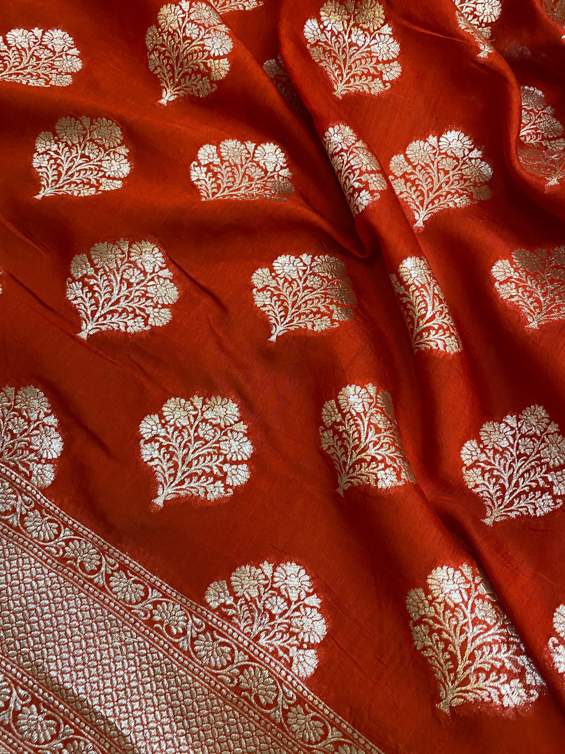 The Red Handloom Pure Moonga Silk Banarasi Saree by Shades Of Benares - banarasi - banarasi saree shop