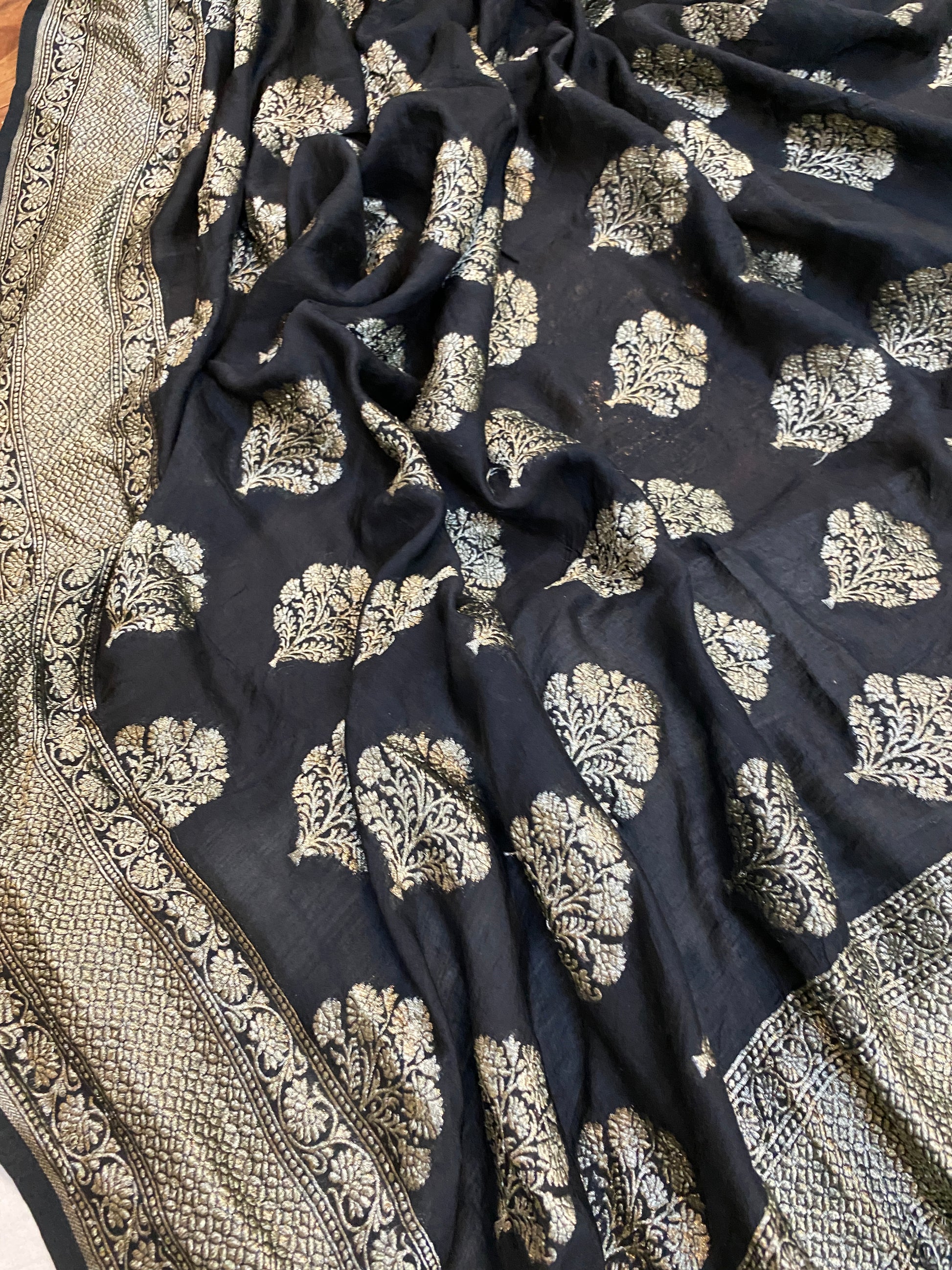 The Black Handloom Pure Moonga Silk Banarasi Saree by Shades Of Benares - banarasi - banarasi saree shop