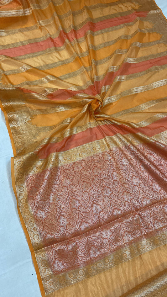 Handwoven Yellow Rangkaat Banarasi Silk Sari by Shades Of Benares - banarasi - banarasi saree shop