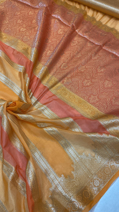 Handwoven Yellow Rangkaat Banarasi Silk Sari by Shades Of Benares - banarasi - banarasi saree shop