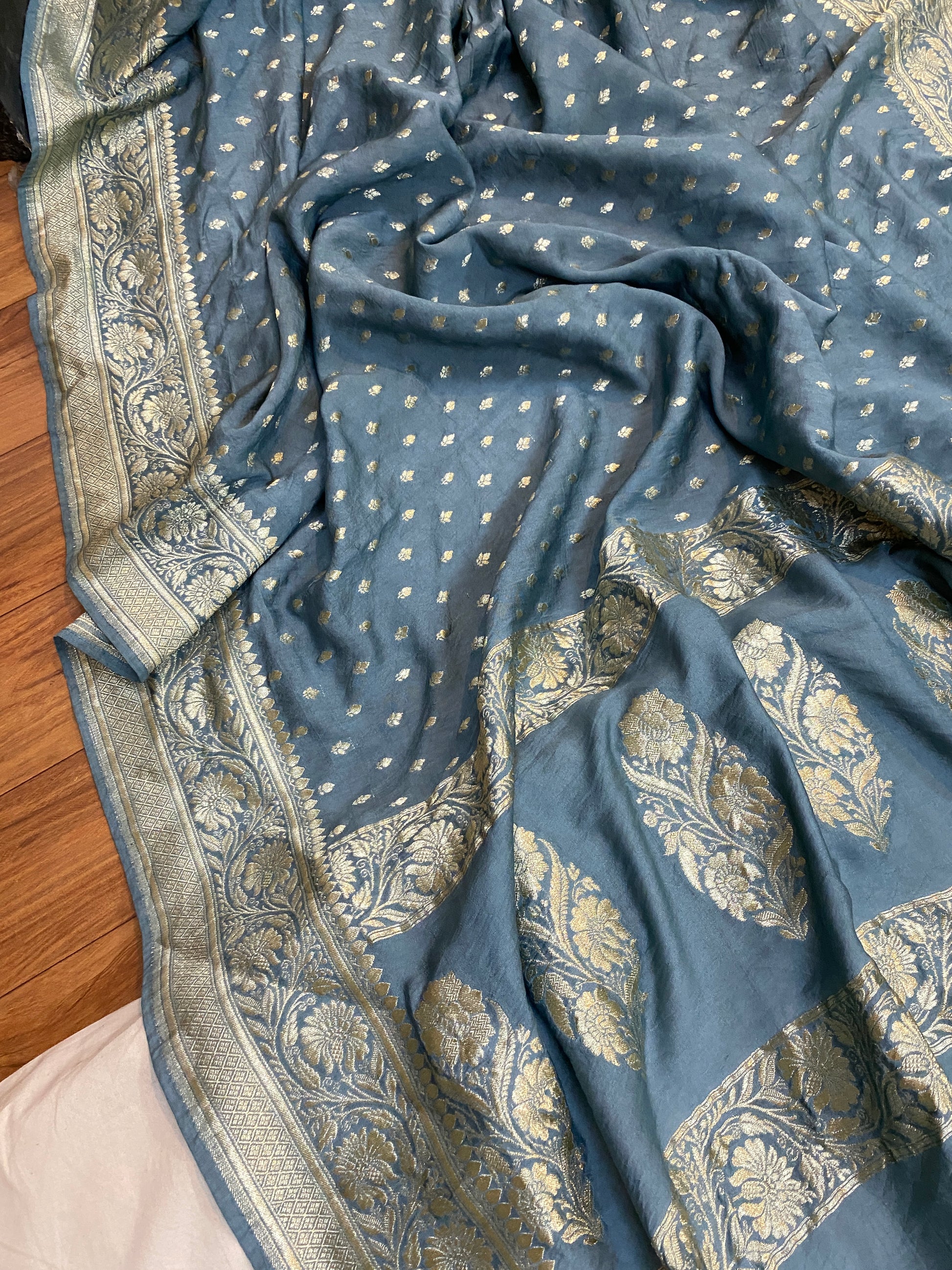 The Grey Handloom Pure Moonga Silk Banarasi Saree by Shades Of Benares - banarasi - banarasi saree shop