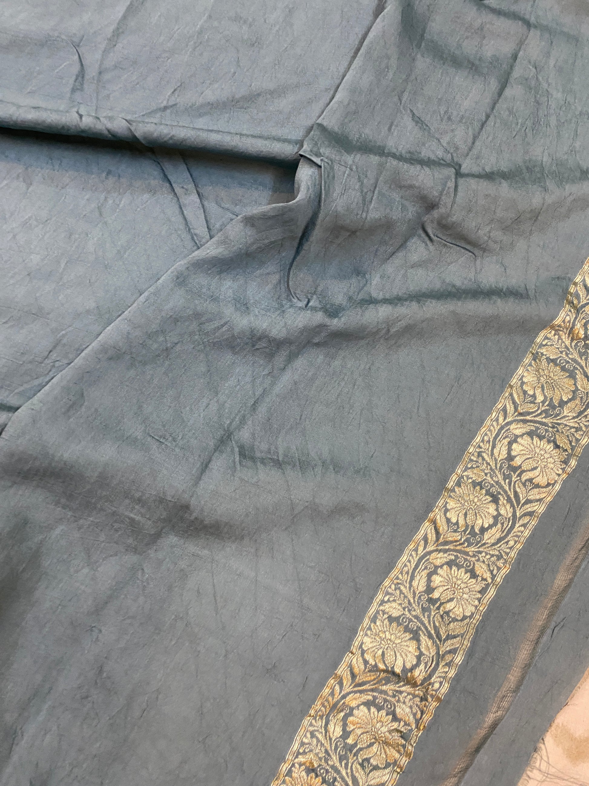 The Grey Handloom Pure Moonga Silk Banarasi Saree by Shades Of Benares - banarasi - banarasi saree shop