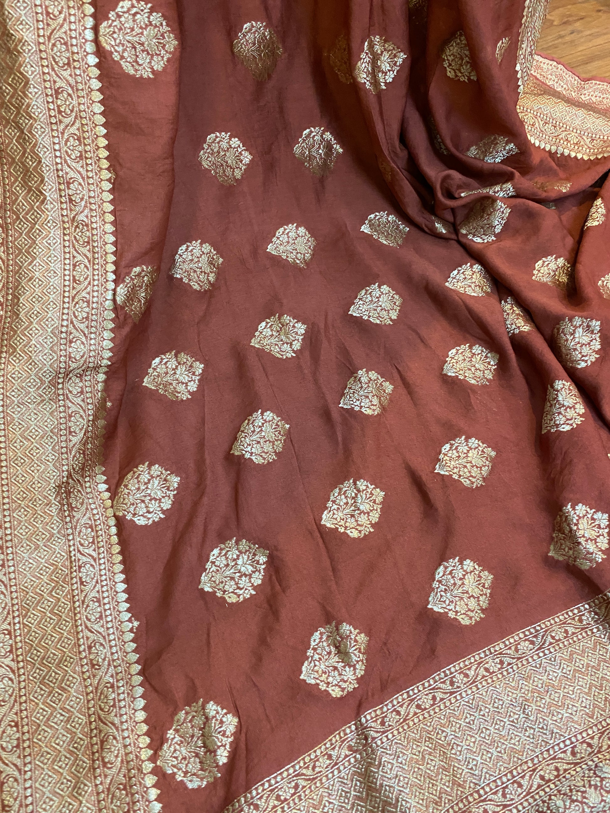 The Light Brown Handloom Pure Moonga Silk Banarasi Saree by Shades Of Benares - banarasi - banarasi saree shop