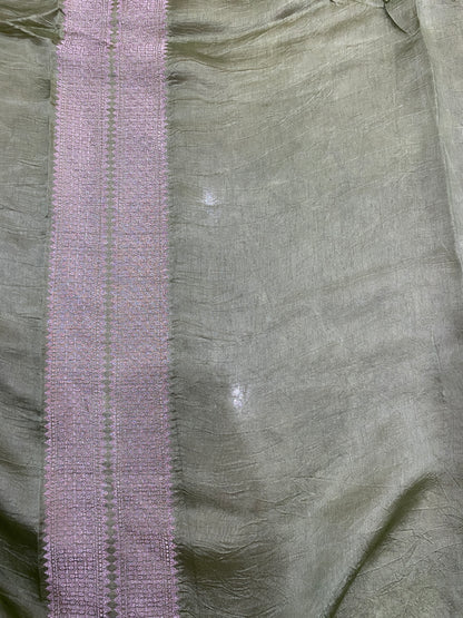 Verde Pastello Cutwork Jaal Couture Pure Cotton Silk Banarasi Saree