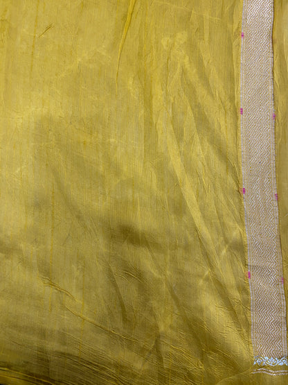 Giallo Dorato Cutwork Butis Couture Pure Mango Silk Banarasi Saree