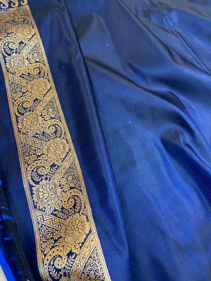 Luxurious Elegance: The Blue Pure Satin Silk Banarasi Saree by Shades Of Benares - banarasi - banarasi saree shop