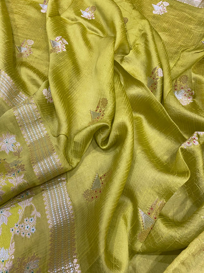 Verde Oliva Cutwork Butis Couture Pure Cotton Silk Banarasi Saree