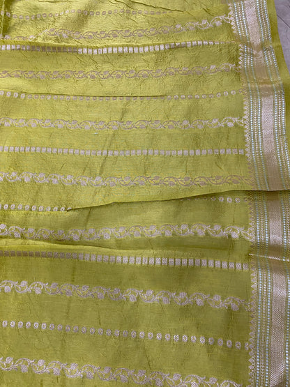 Verde Oliva Cutwork Butis Couture Pure Cotton Silk Banarasi Saree