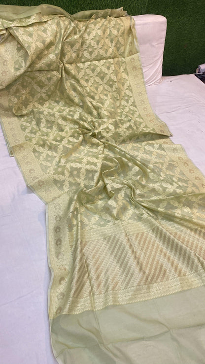 Handwoven Green Pure Banarasi Cotton Sari by Shades Of Benares - banarasi - banarasi saree shop