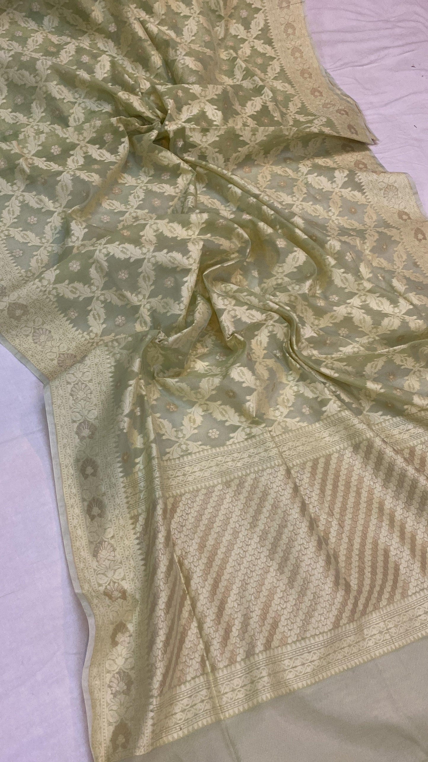 Handwoven Green Pure Banarasi Cotton Sari by Shades Of Benares - banarasi - banarasi saree shop