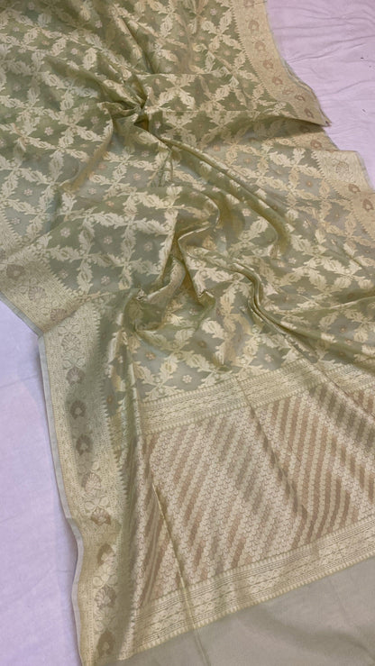 Handwoven Green Pure Banarasi Cotton Sari by Shades Of Benares - banarasi - banarasi saree shop