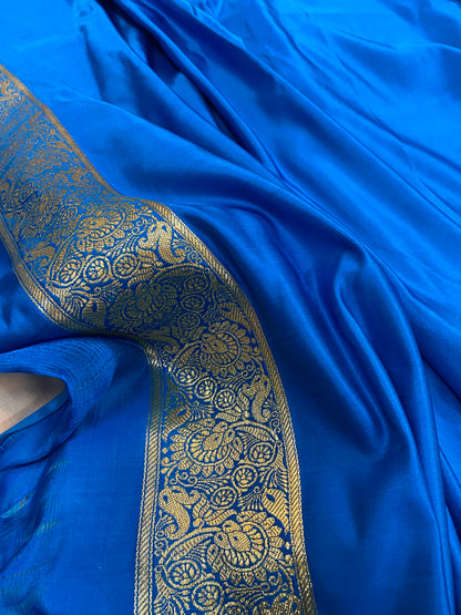 The Sky Blue Pure Satin Silk Banarasi Saree by Shades Of Benares - banarasi - banarasi saree shop