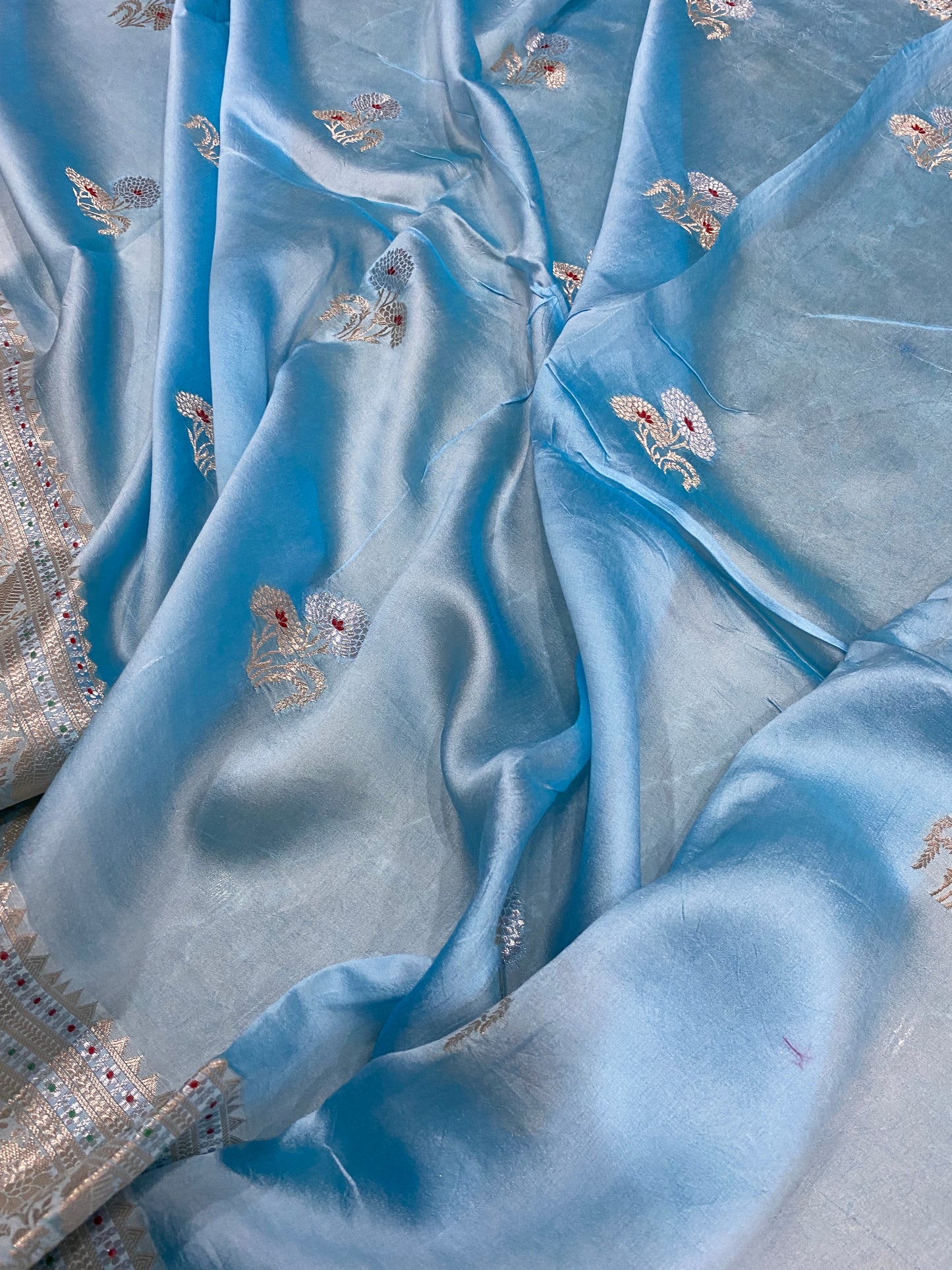 Blu Dolce Cutwork Butis Couture Pure Cotton Silk Banarasi Saree