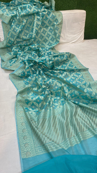 Handwoven Sea Green Pure Banarasi Cotton Sari by Shades Of Benares - banarasi - banarasi saree shop