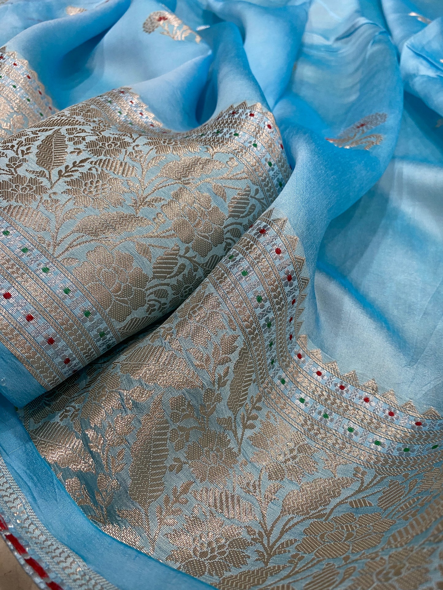 Blu Dolce Cutwork Butis Couture Pure Cotton Silk Banarasi Saree