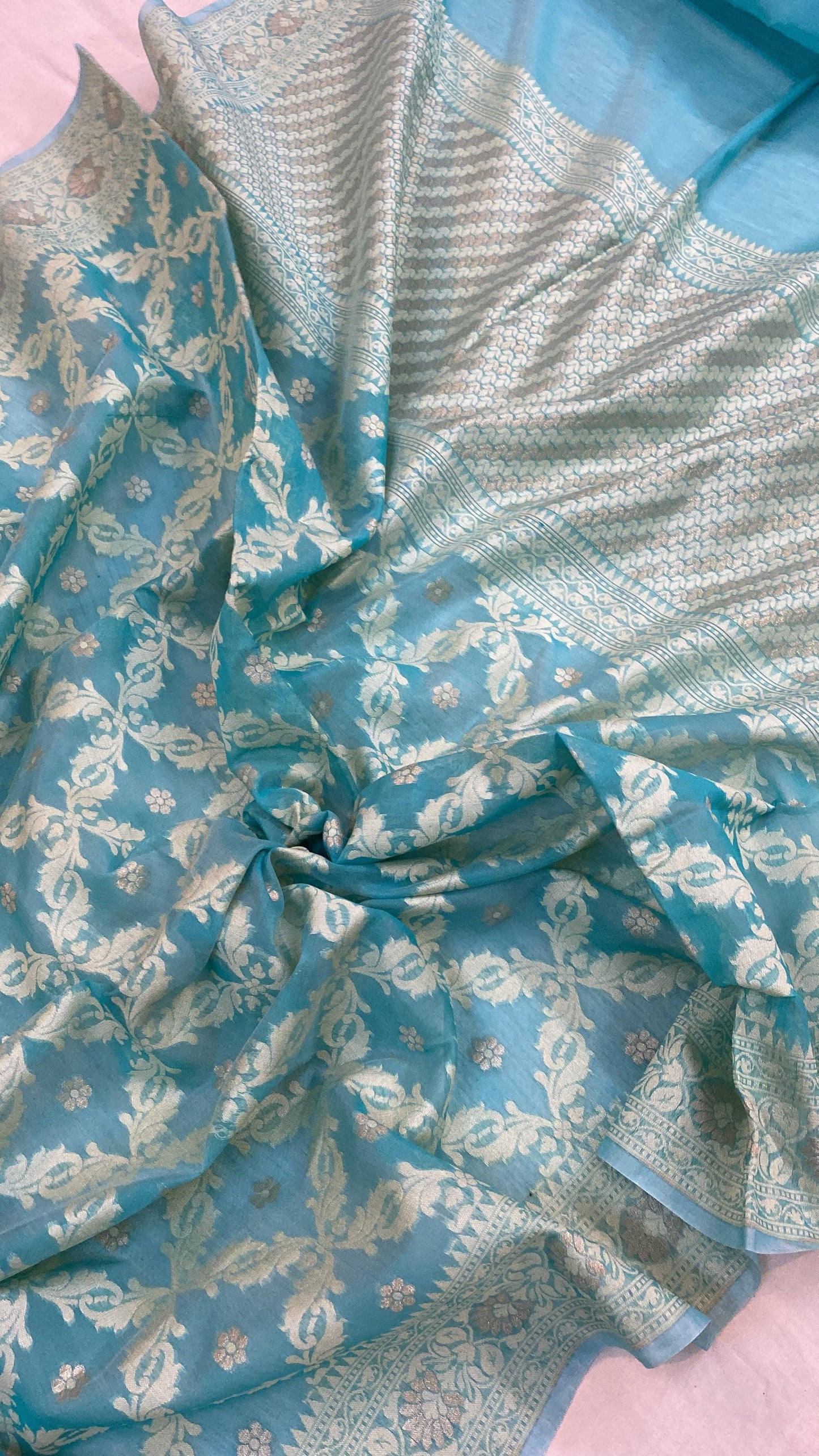 Handwoven Sea Green Pure Banarasi Cotton Sari by Shades Of Benares - banarasi - banarasi saree shop