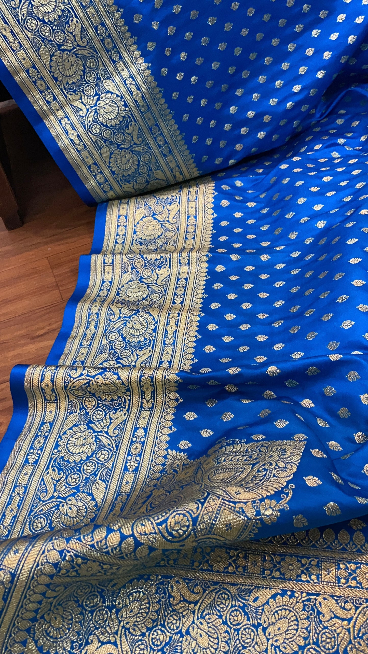 The Sky Blue Pure Satin Silk Banarasi Saree by Shades Of Benares - banarasi - banarasi saree shop