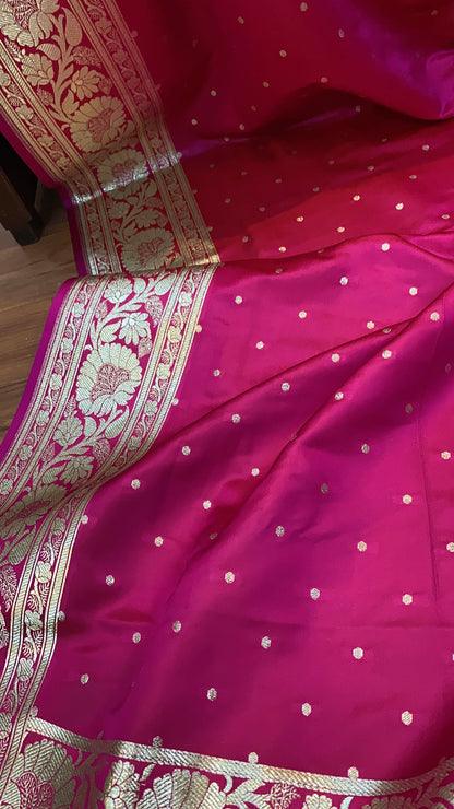 The Rani Pink Pure Satin Silk Banarasi Saree by Shades Of Benares - banarasi - banarasi saree shop