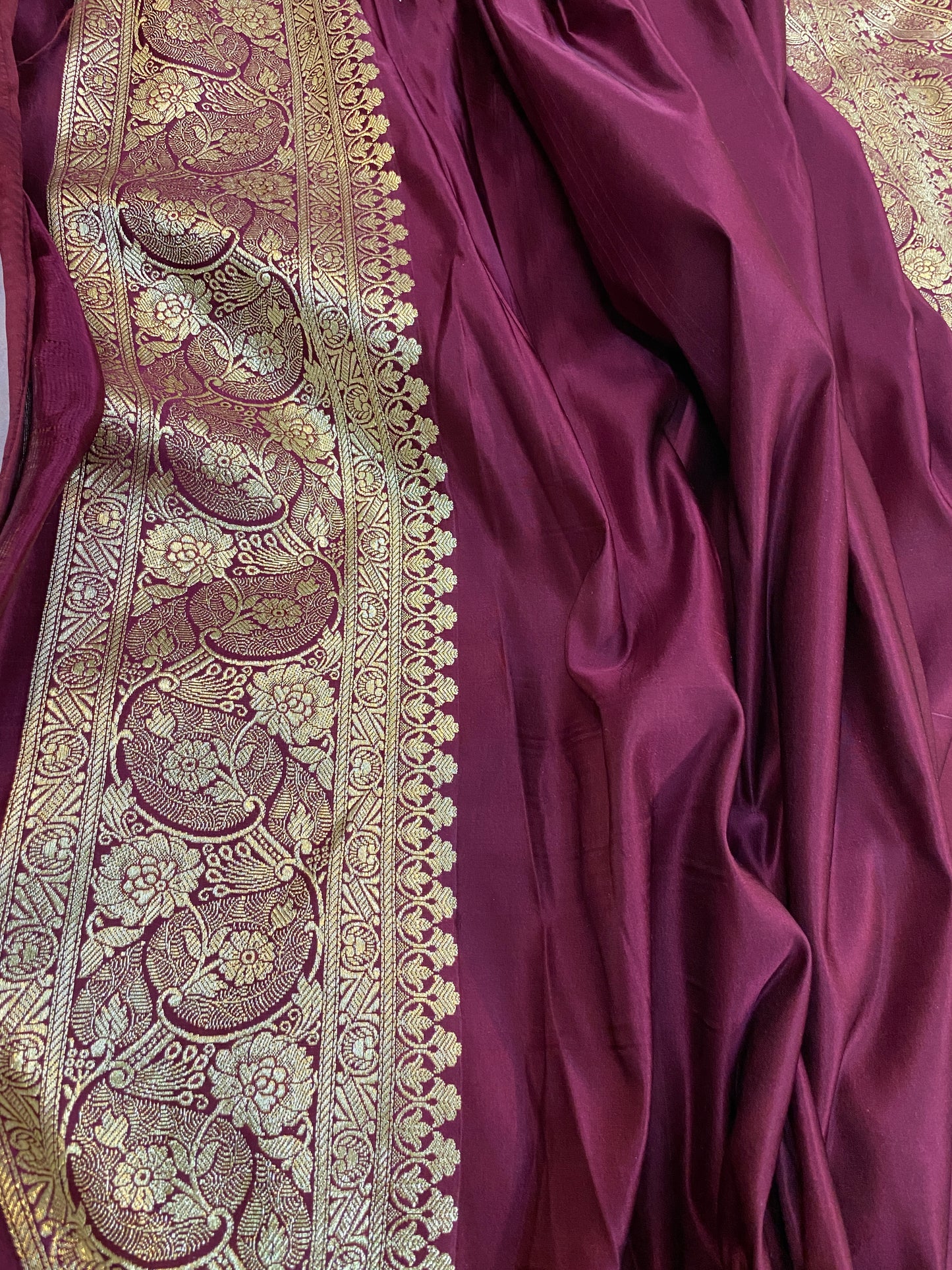 The Wine Pure Satin Silk Banarasi Saree by Shades Of Benares - banarasi - banarasi saree shop