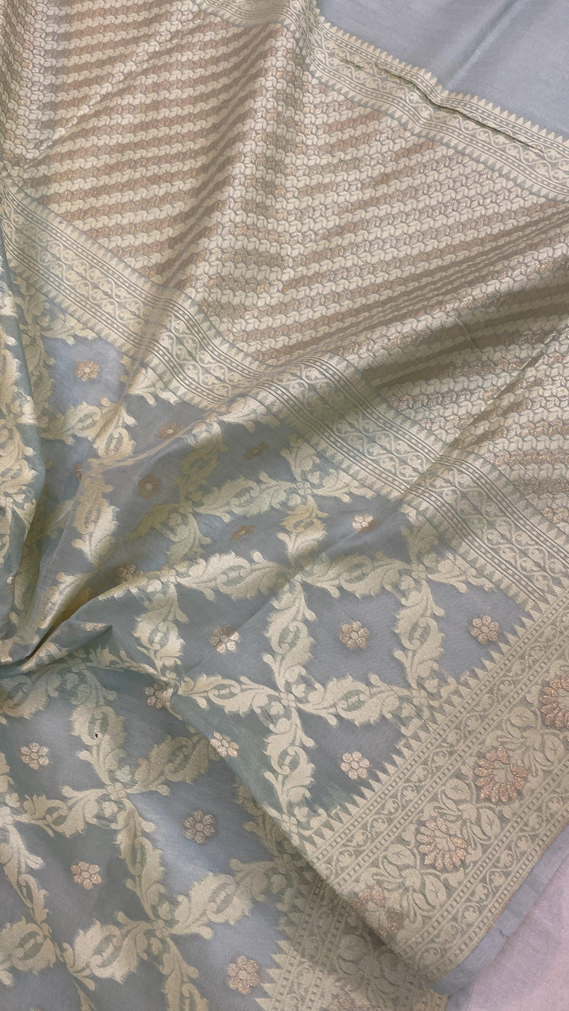 Handwoven Grey Pure Banarasi Cotton Sari by Shades Of Benares - banarasi - banarasi saree shop