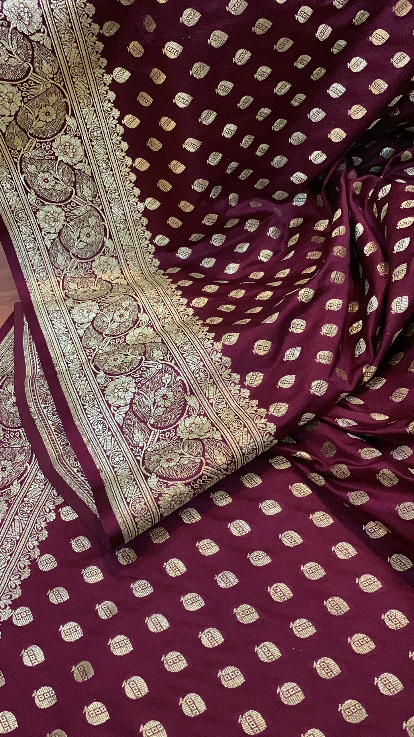 The Wine Pure Satin Silk Banarasi Saree by Shades Of Benares - banarasi - banarasi saree shop