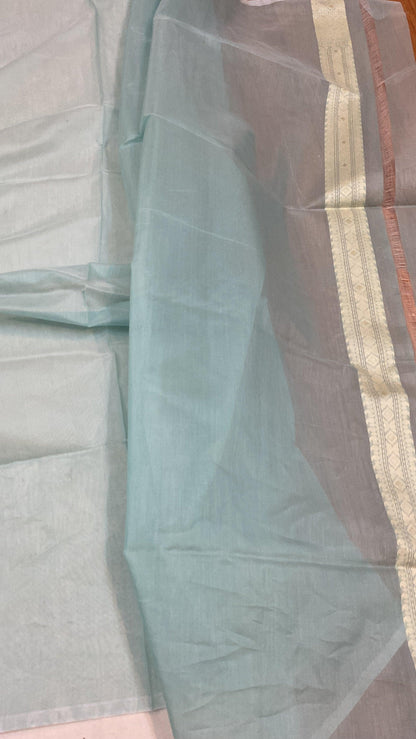 Handwoven Blue Pure Banarasi Cotton Sari by Shades Of Benares - banarasi - banarasi saree shop