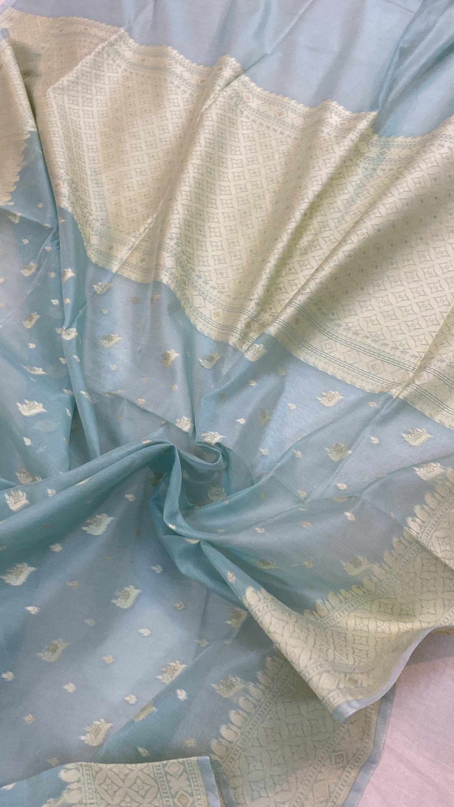 Handwoven Blue Pure Banarasi Cotton Sari by Shades Of Benares - banarasi - banarasi saree shop