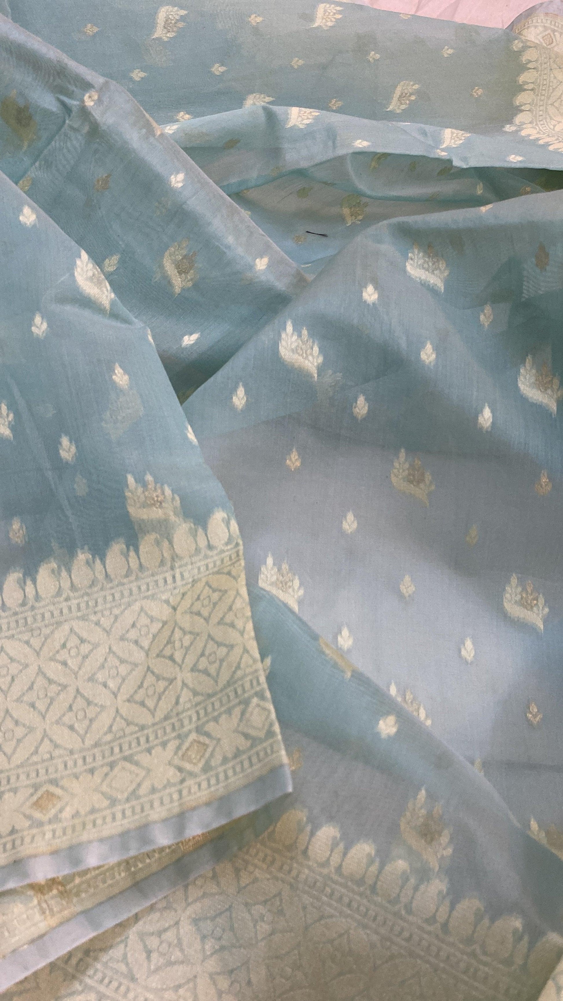 Handwoven Blue Pure Banarasi Cotton Sari by Shades Of Benares - banarasi - banarasi saree shop