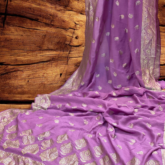 The Purple Handloom Pure Moonga Silk Banarasi Saree by Shades Of Benares - banarasi - banarasi saree shop