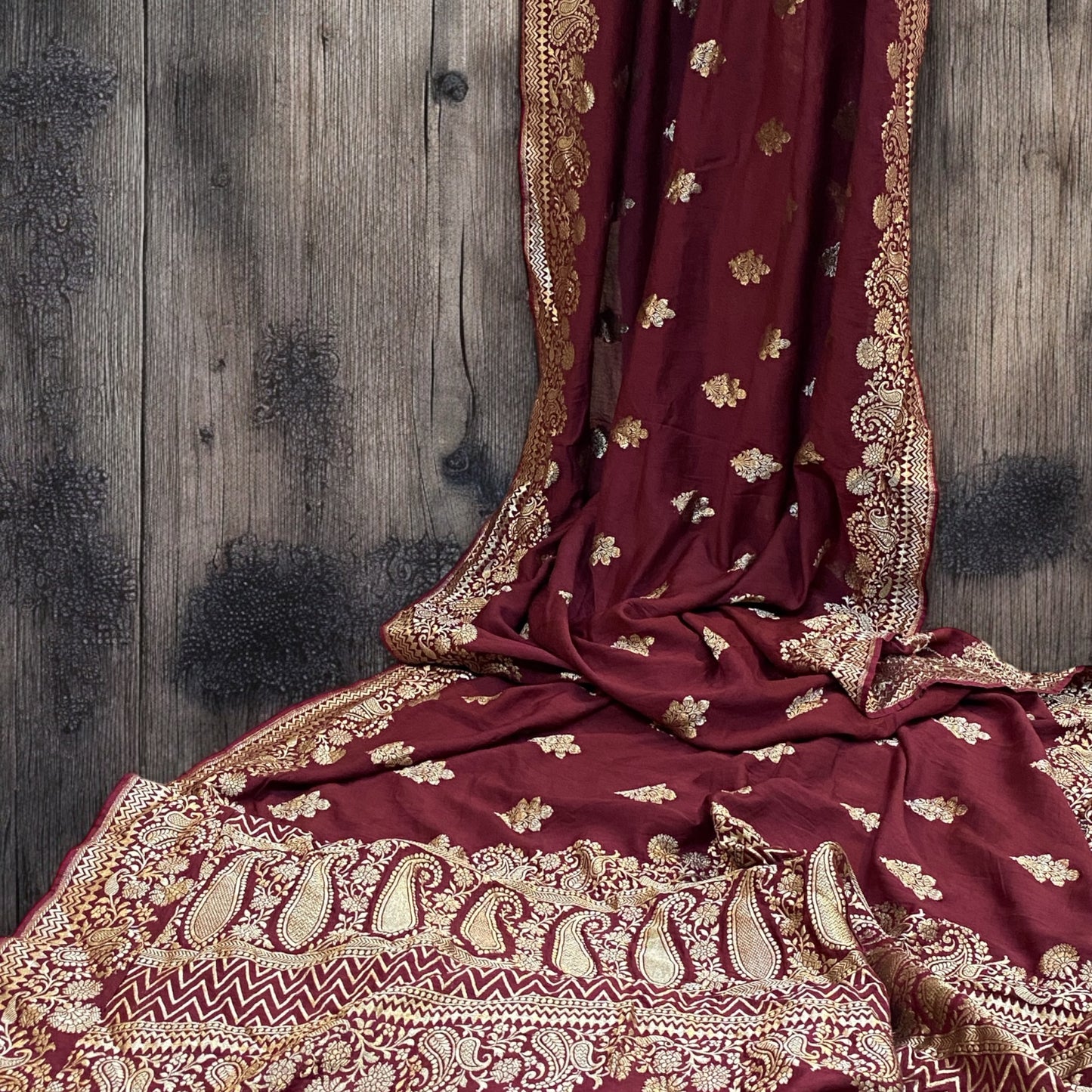 The Wine Handloom Pure Moonga Silk Banarasi Saree by Shades Of Benares - banarasi - banarasi saree shop