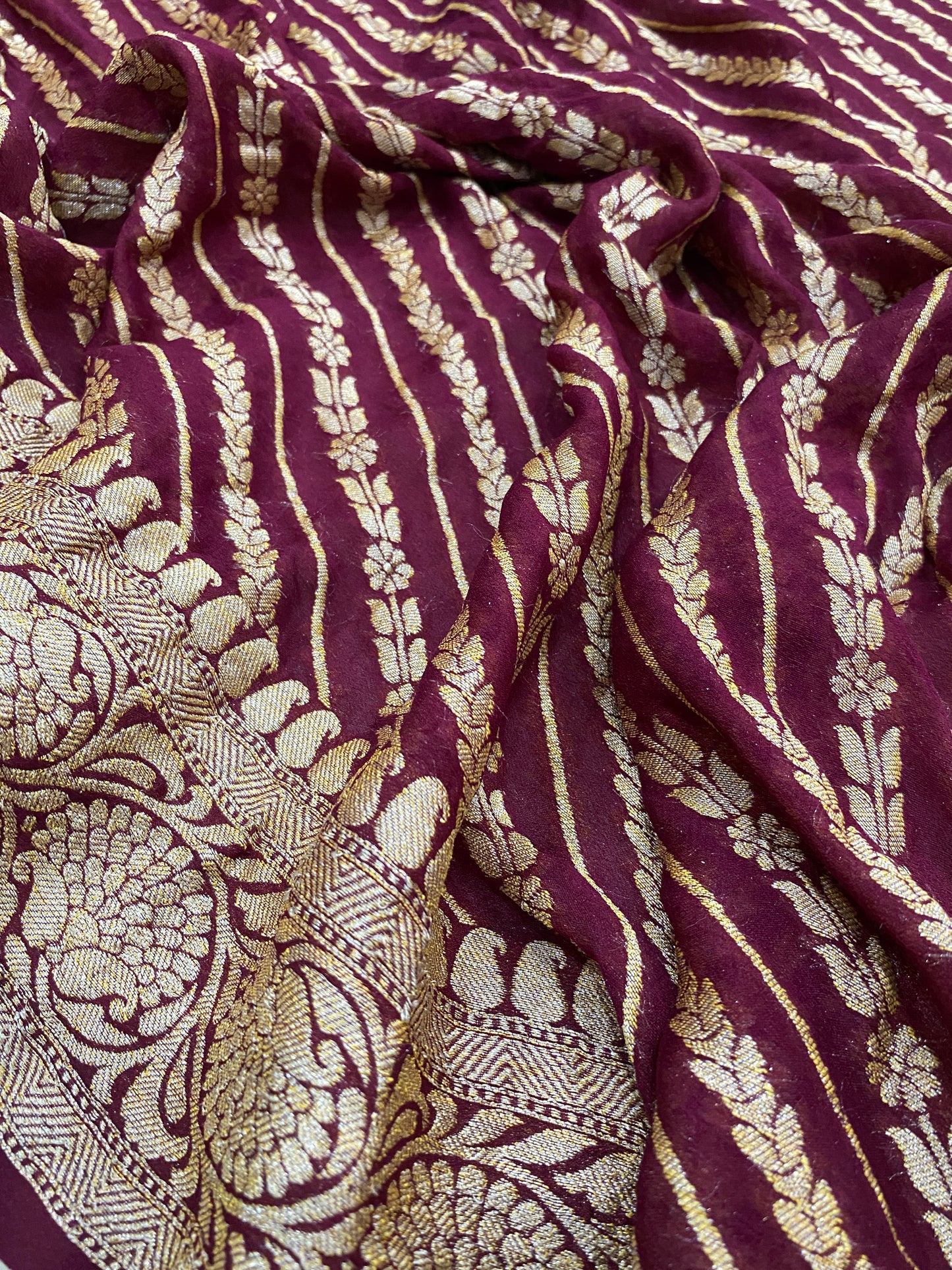 Vino Nobile Striped Couture Pure Chiffon Banarasi Saree