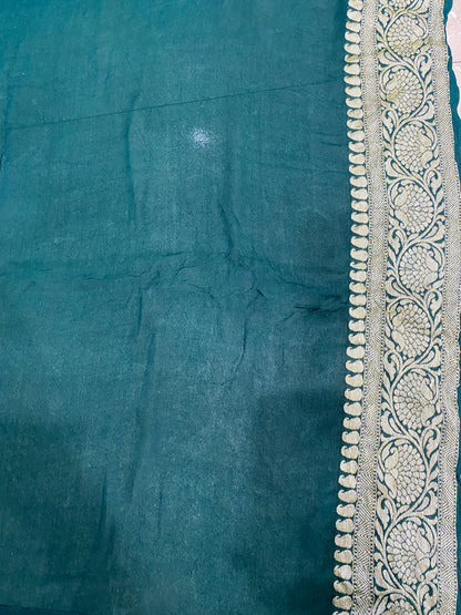 Verde Smeraldo Striped Couture Pure Chiffon Banarasi Saree