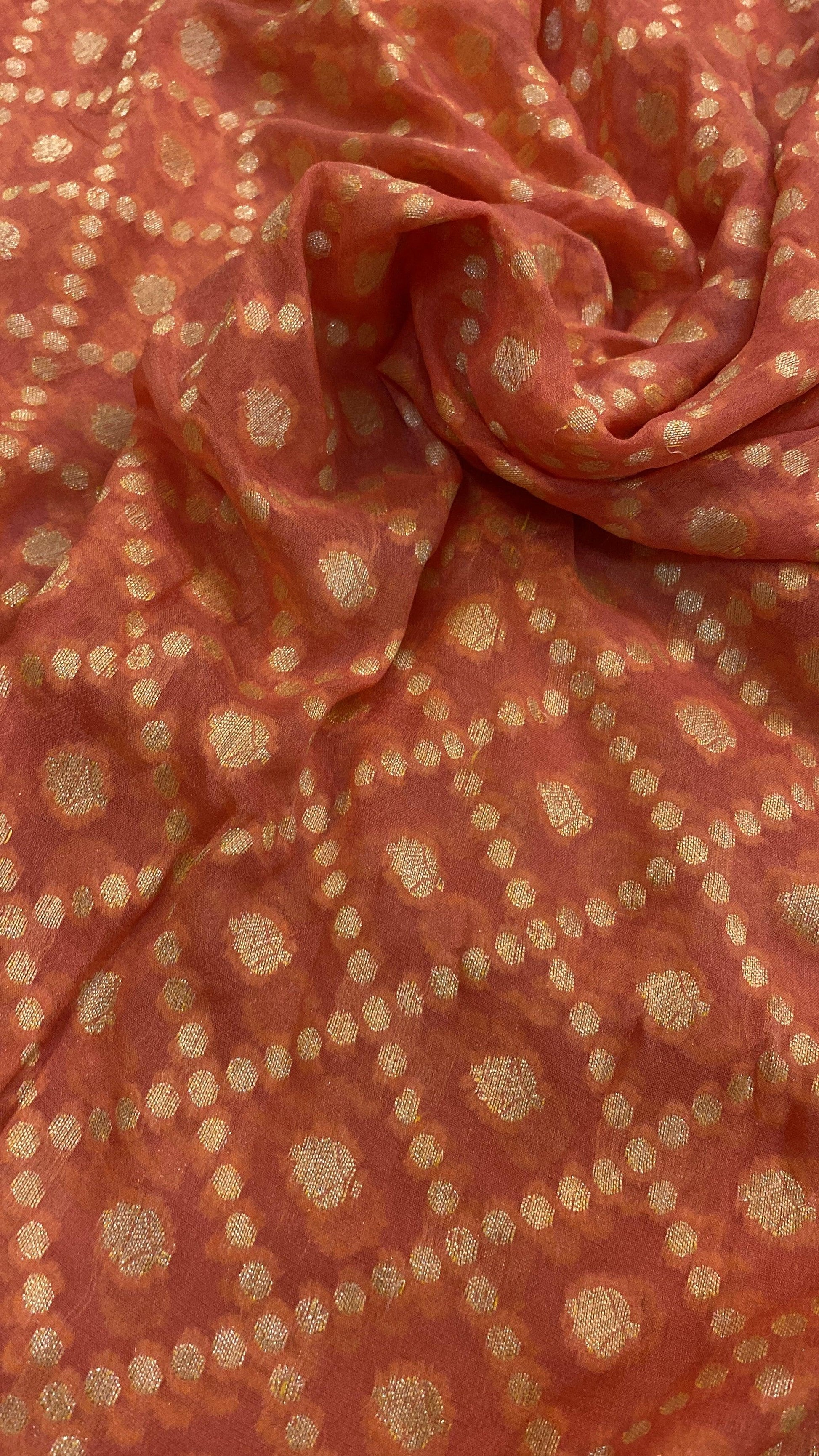 Peach Pure Khaddi Georgette Banarasi Sari by Shades Of Benares - banarasi - banarasi saree shop