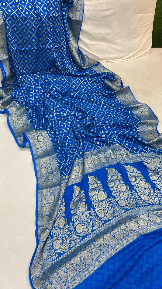 Blue Pure Khaddi Georgette Banarasi Sari by Shades Of Benares - banarasi - banarasi saree shop