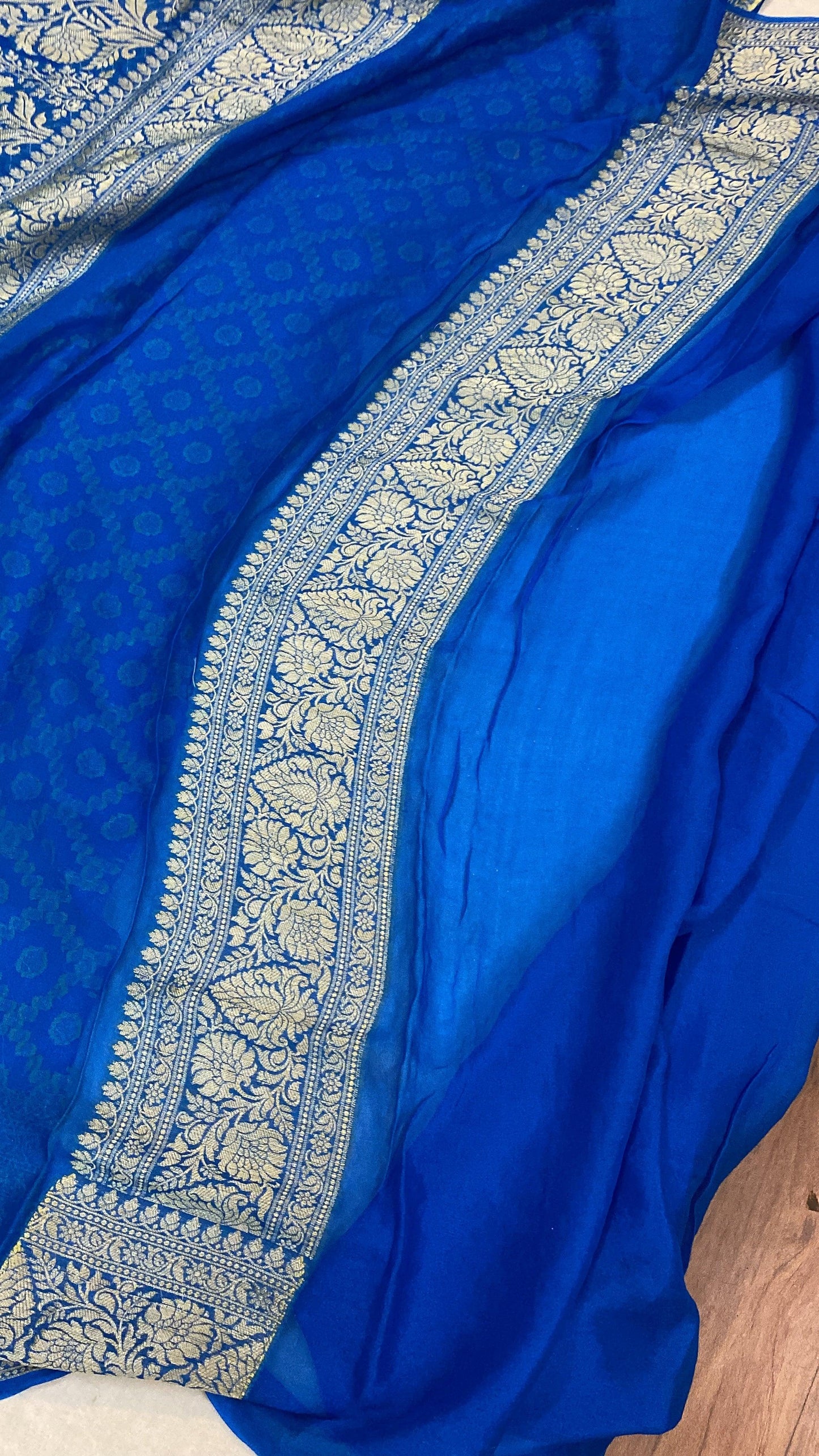 Blue Pure Khaddi Georgette Banarasi Sari by Shades Of Benares - banarasi - banarasi saree shop