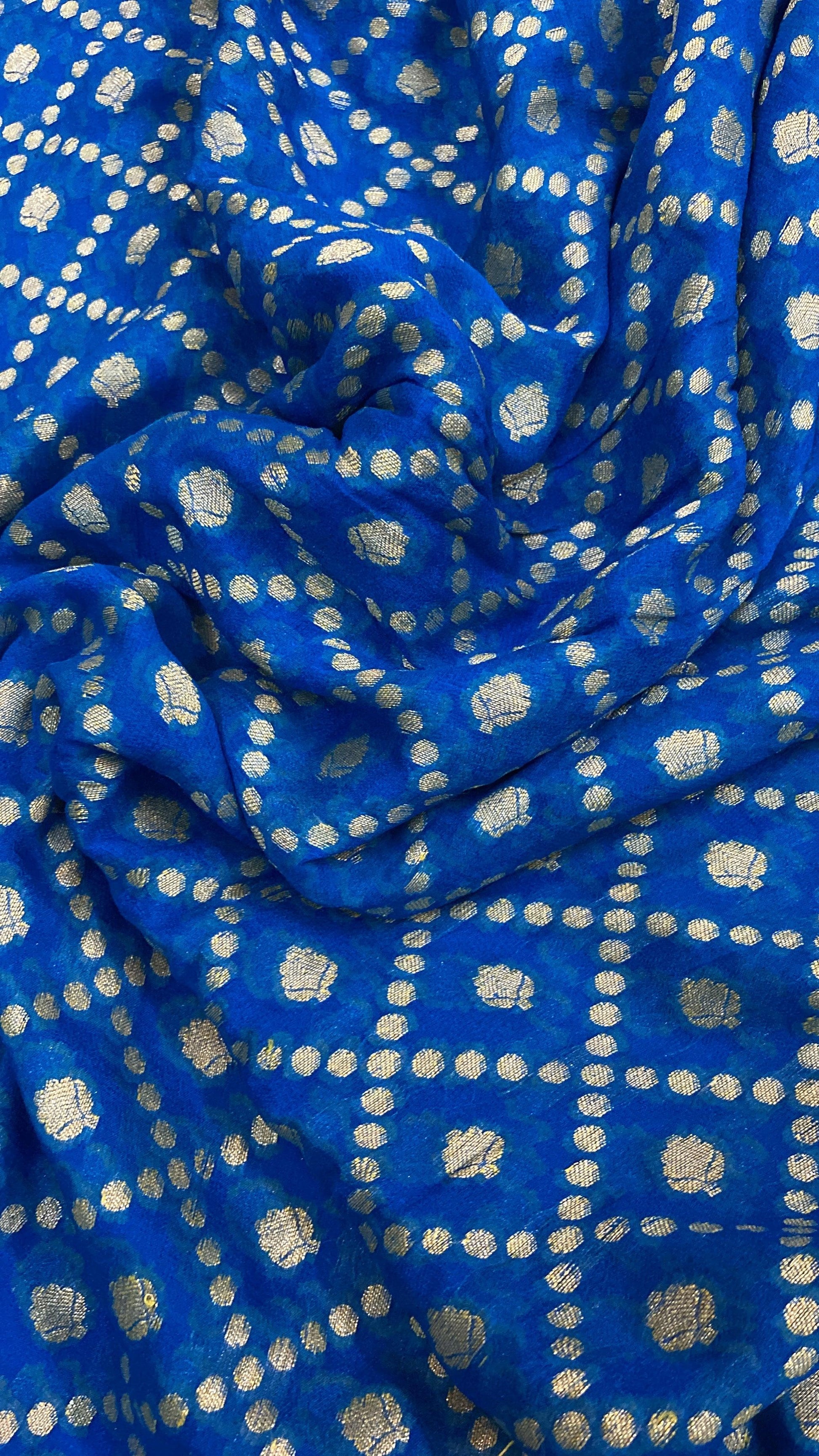 Blue Pure Khaddi Georgette Banarasi Sari by Shades Of Benares - banarasi - banarasi saree shop