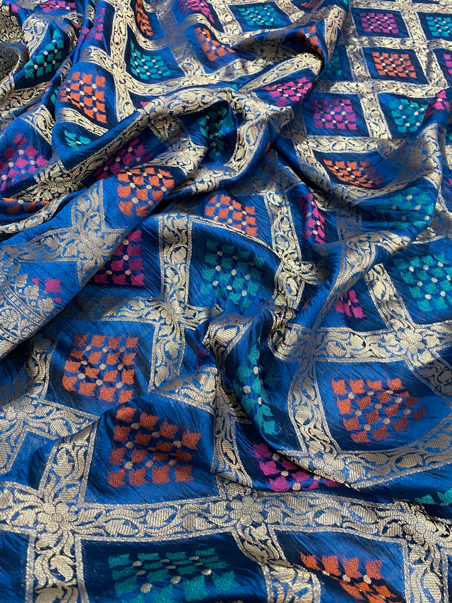 Azzurro Diamante Meenakaari Couture Pure Dupion Silk Banarasi Saree