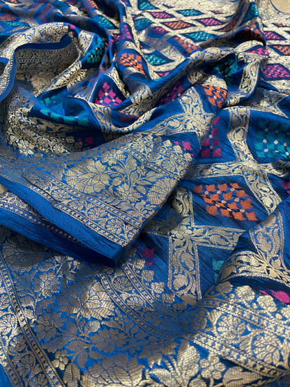 Azzurro Diamante Meenakaari Couture Pure Dupion Silk Banarasi Saree