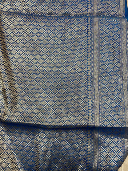 Azzurro Diamante Meenakaari Couture Pure Dupion Silk Banarasi Saree