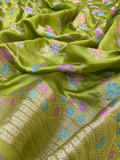 Verde Oliva Meenakaari Couture Pure Dupion Silk Banarasi Saree