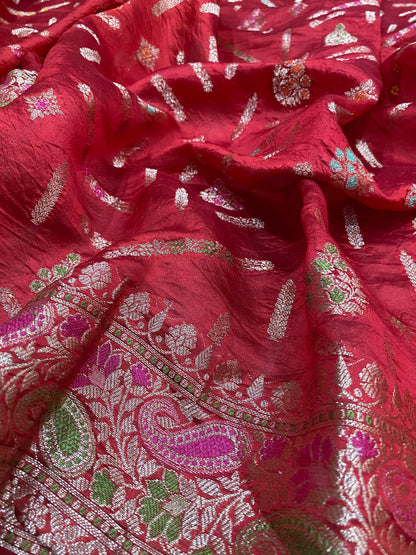 Rosso Scintilla Meenakaari Couture Pure Dupion Silk Banarasi Saree