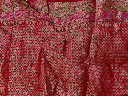 Rosso Scintilla Meenakaari Couture Pure Dupion Silk Banarasi Saree