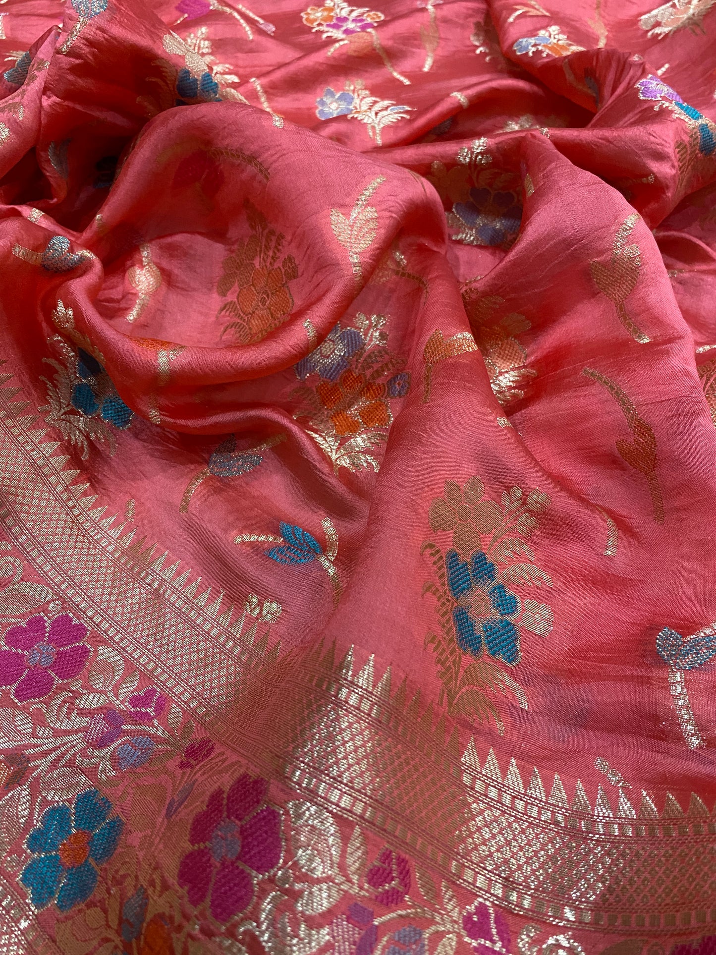 Corallo Dolce Meenakaari Couture Pure Dupion Silk Banarasi Saree