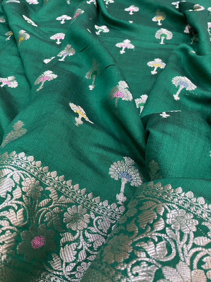 Smeraldo Botanica Meenakaari Couture Pure Dupion Silk Banarasi Saree