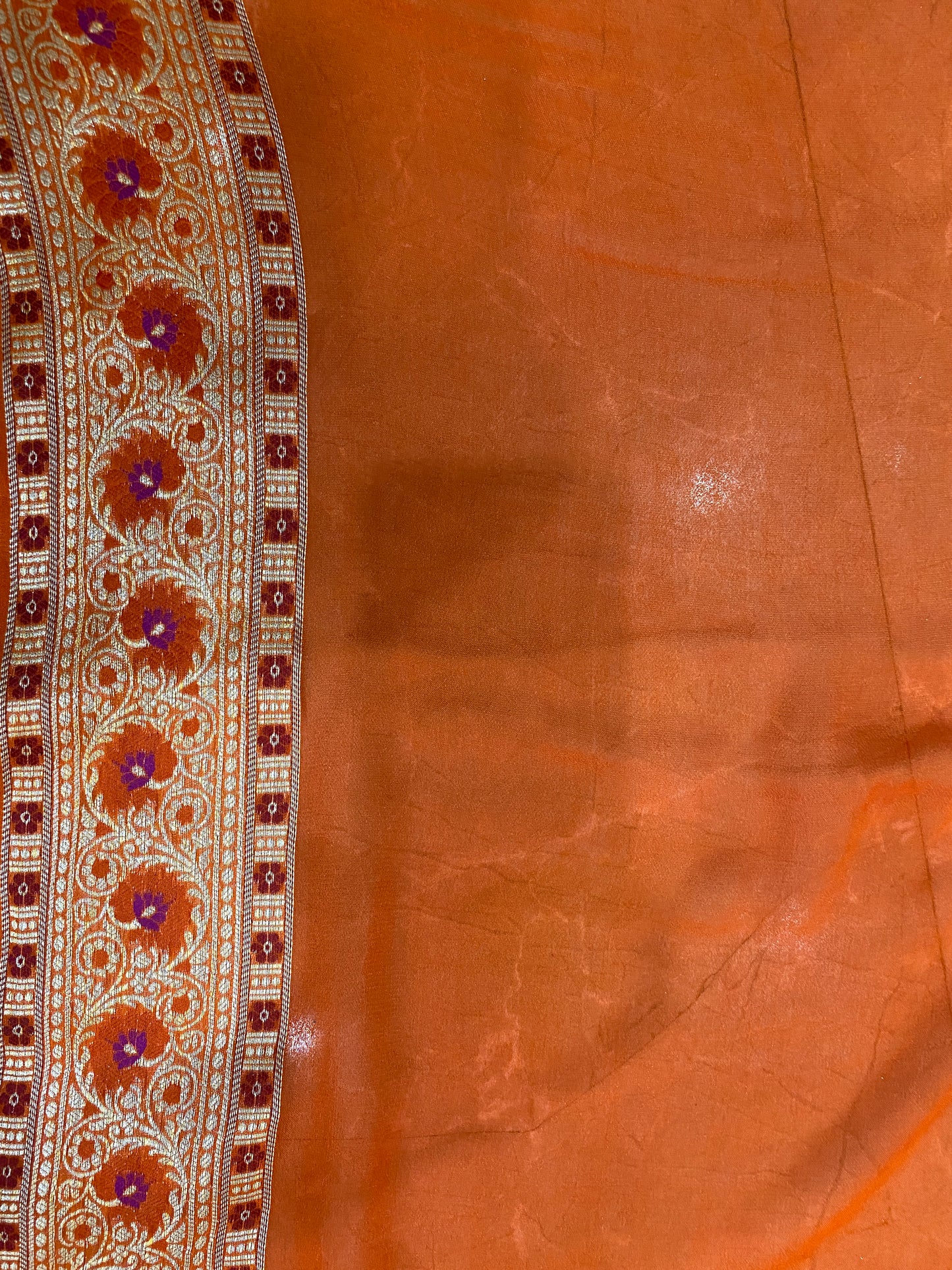 Arancio Vivo Pekhwa Couture Pure Khaddi Chiffon Banarasi Saree