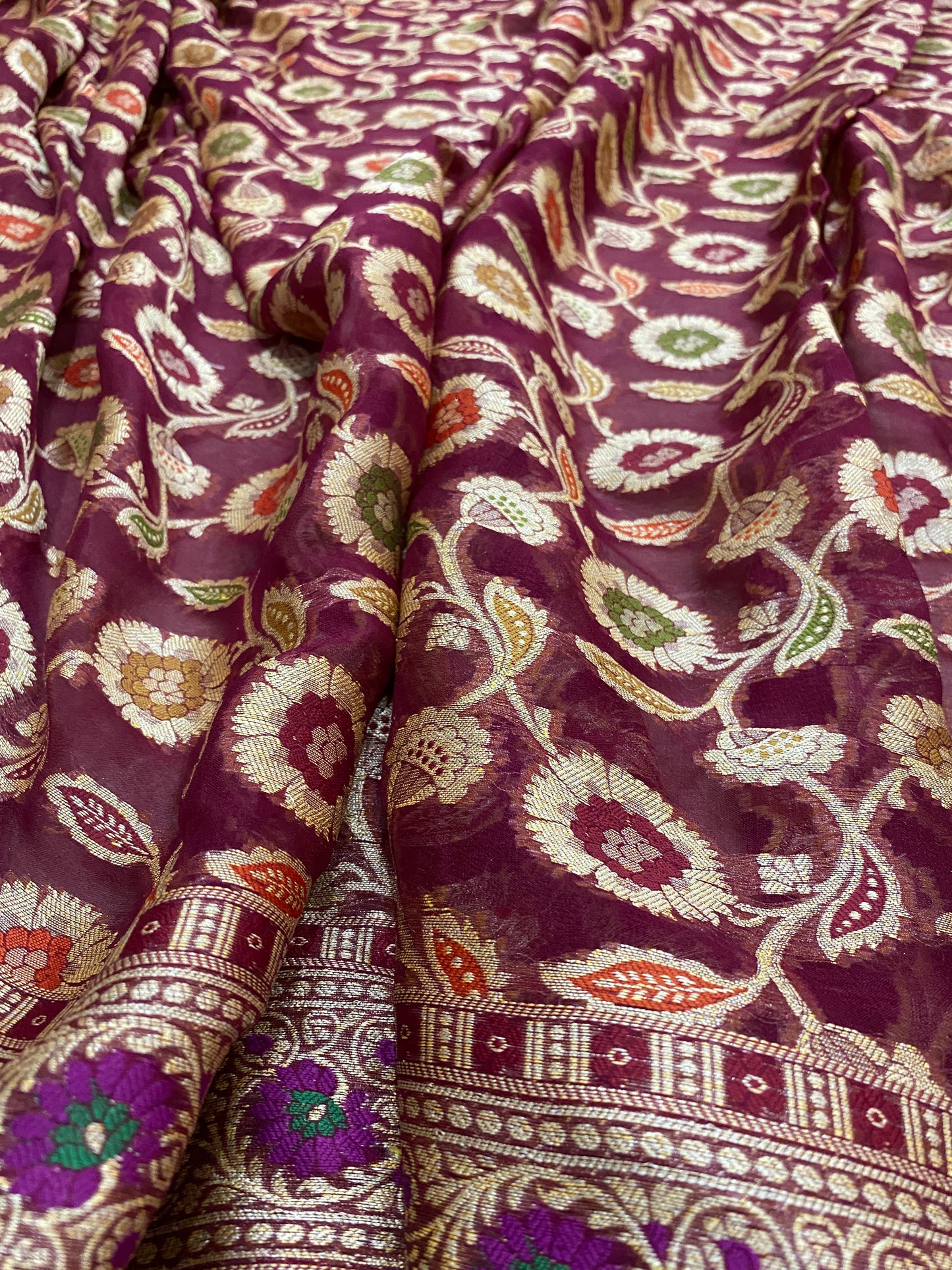 Vino Regale Pekhwa Couture Pure Khaddi Chiffon Banarasi Saree