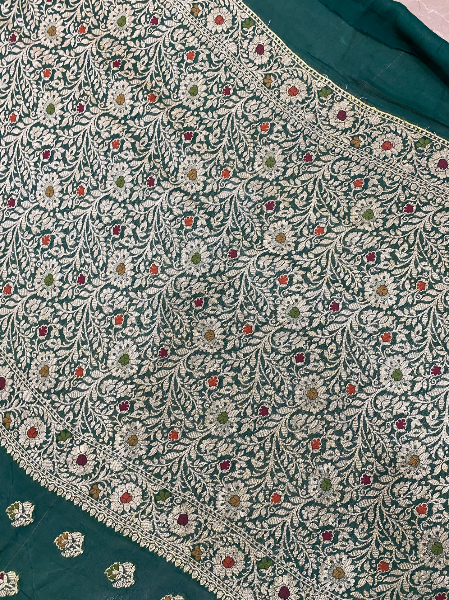 Verde Bottiglia Pekhwa Couture Pure Khaddi Chiffon Banarasi Saree