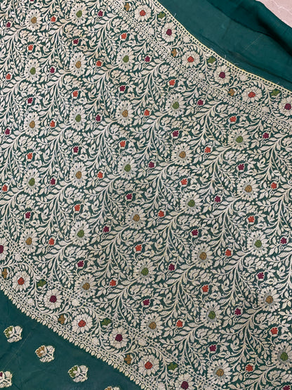Verde Bottiglia Pekhwa Couture Pure Khaddi Chiffon Banarasi Saree